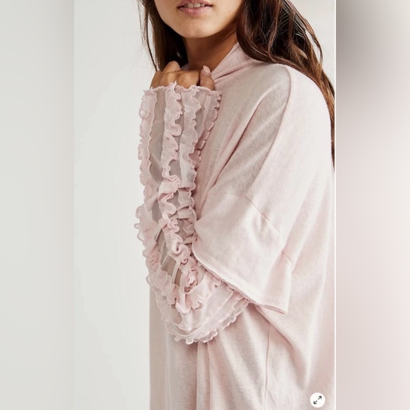 Free People On Your Sleeve Twofer Mesh Long Sleeve Ruffled Top Medium EUC - Picture 4 of 6
